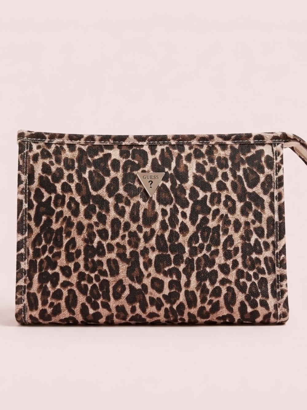 NWT GUESS Leopard Cheetah Print Travel Cosmetic Bag Pouch Makeup Case